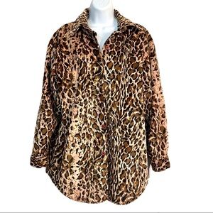 Vintage Dennis Basso Jacket Shacket Top X-Small Oversized Faux Fur Animal Print